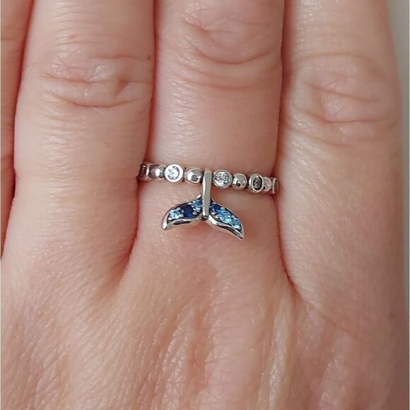 925 Sterling Silver Mermaid Tail Dangle Ring - Picture 7 of 7